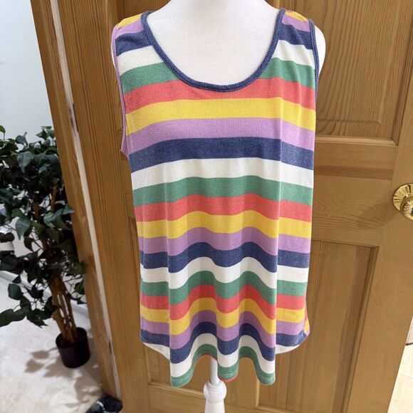 Haptics‎ Colorful Large Round Neck Striped Lightweight Knit Tank Swingy Loose - Picture 6 of 8